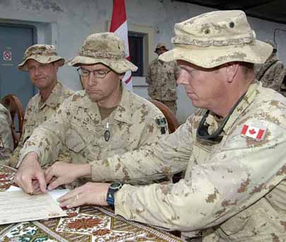 Canadian military officials take command of the Kandahar Provincial Reconstruction Team in Afghanistan, February 134, 2006. 