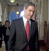 “Liberal Leader Michael Ignatieff returns to the House of Commons after speaking to reporters in the wake of the minority Conservative government's budget motion passing with the support of the NDP and Bloc Quebecois on Sept. 18, 2009.” (Our thanks here and above to the Globe and Mail.)