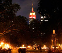 September 30, 2009: The Empire State Building in New York, lit in red and yellow to honor the 60th anniversary of the founding of the People's Republic of China.