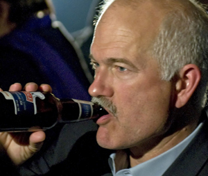 NDP leader Jack Layton enjoys a cold beer, January 2010.
